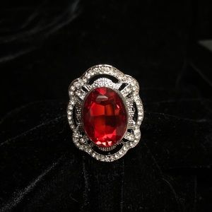 Red Crystal Ring for Women Fashion Ruby Cocktail